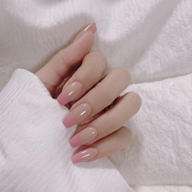 Charming Pink Flame Short Ballet Wearable Fake Nails press on Square Head Full Cover Detachable Finished Fingernails
