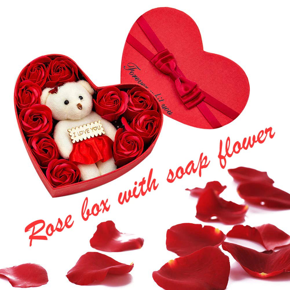 Artificial Heart-Shaped Roses Flowers &  Bear Valentine Gift Box