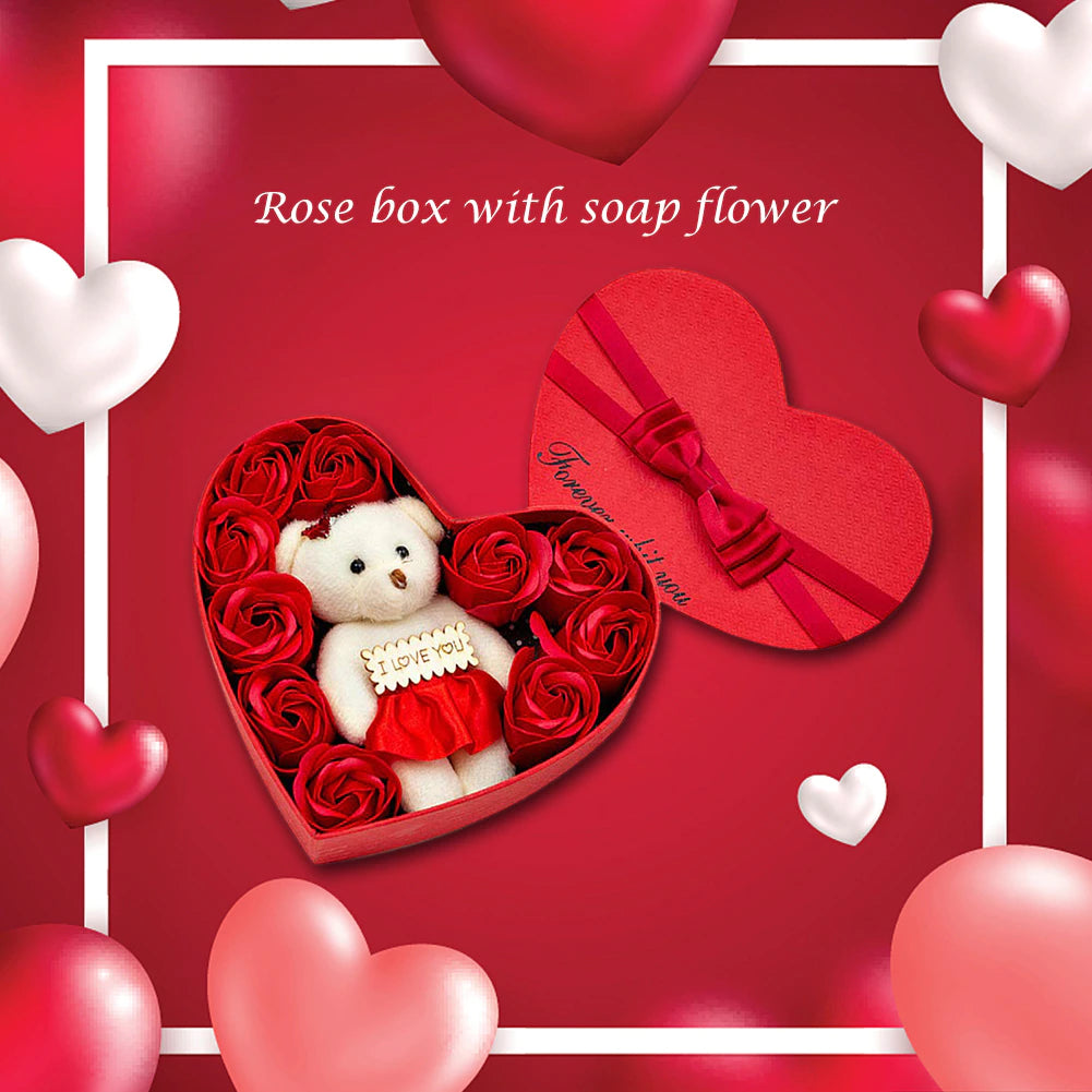 Artificial Heart-Shaped Roses Flowers &  Bear Valentine Gift Box
